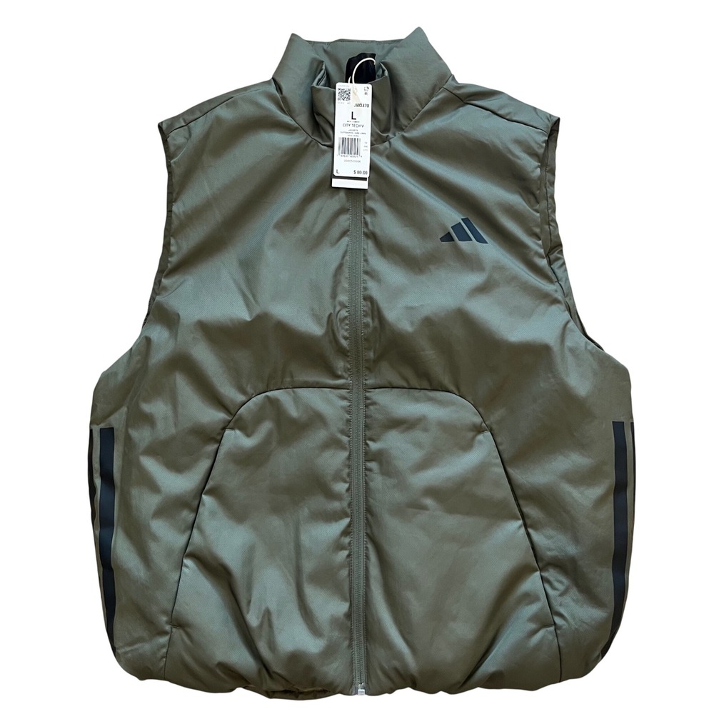 Adidas City Tech V Vest Mens Large Olive Strata Green Insulated Full Zip JW3370